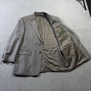Lauren Ralph Lauren Silk Wool Blazer 43R Gray Glen Plaid Houndstooth Jacket